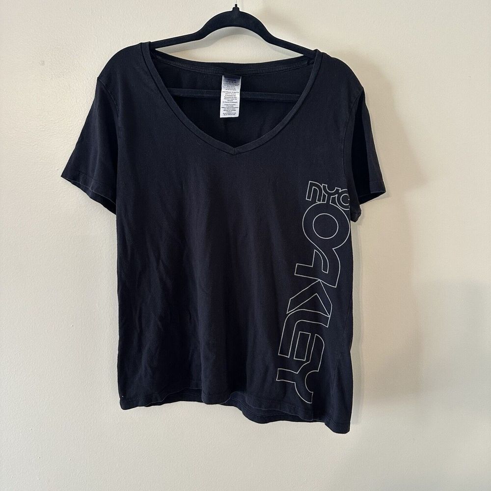 Oakley NYC Women T Shirt Black Short Sleeve Cotton Logo Size XL